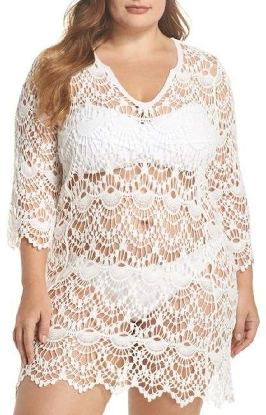 NWT BLACK Crochet Knit Swim Coverup Dress Sz L Boho Vacation Cruise